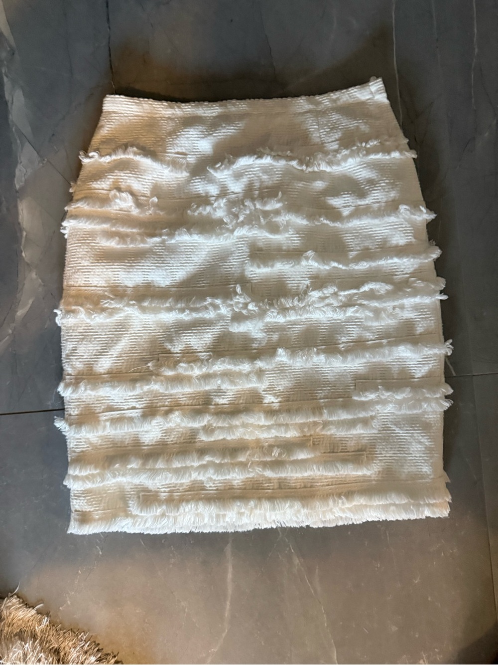 H&M White Fringe Ribbed Mini Skirt